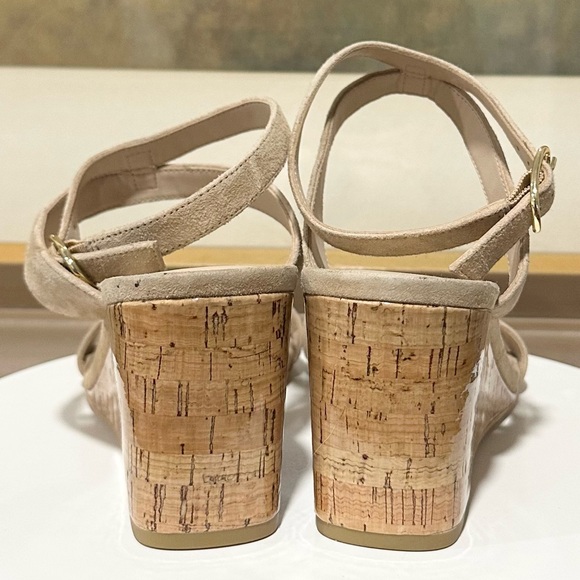 Stuart Weitzman "AVE" Cork Wedge Suede Sandals - $495 - Beige/Tan - Size 9 - Picture 6 of 14